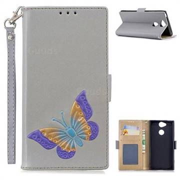 Imprint Embossing Butterfly Leather Wallet Case for Sony Xperia XA2 - Grey