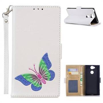 Imprint Embossing Butterfly Leather Wallet Case for Sony Xperia XA2 - White