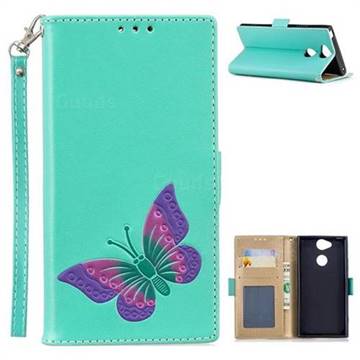 Imprint Embossing Butterfly Leather Wallet Case for Sony Xperia XA2 - Mint Green