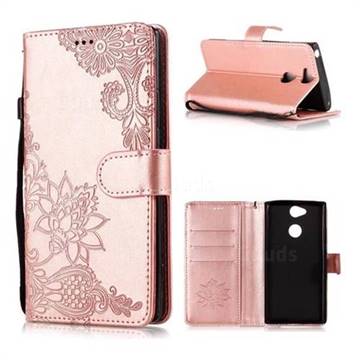 Intricate Embossing Lotus Mandala Flower Leather Wallet Case for Sony Xperia XA2 - Rose Gold