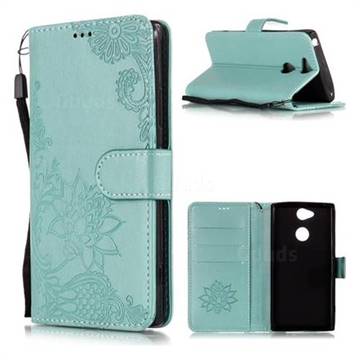 Intricate Embossing Lotus Mandala Flower Leather Wallet Case for Sony Xperia XA2 - Green