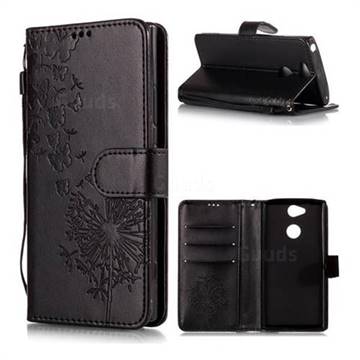 Intricate Embossing Dandelion Butterfly Leather Wallet Case for Sony Xperia XA2 - Black
