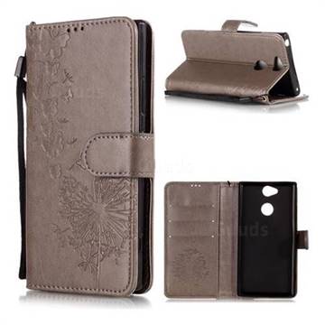 Intricate Embossing Dandelion Butterfly Leather Wallet Case for Sony Xperia XA2 - Gray