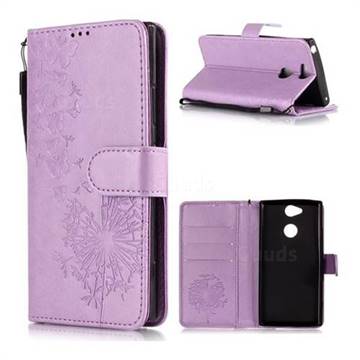 Intricate Embossing Dandelion Butterfly Leather Wallet Case for Sony Xperia XA2 - Purple