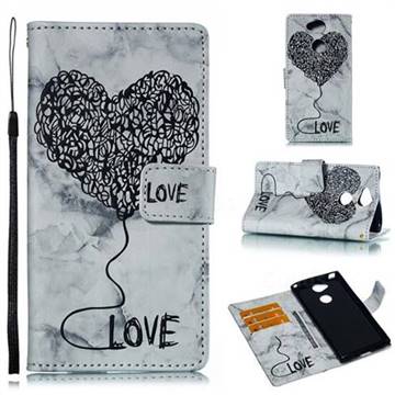 Marble Heart PU Leather Wallet Phone Case for Sony Xperia XA2 - Black