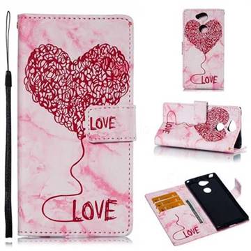 Marble Heart PU Leather Wallet Phone Case for Sony Xperia XA2 - Red