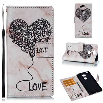 Marble Heart PU Leather Wallet Phone Case for Sony Xperia XA2 - Purple