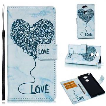 Marble Heart PU Leather Wallet Phone Case for Sony Xperia XA2 - Blue