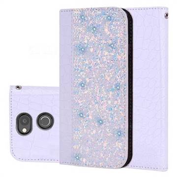 Shiny Crocodile Pattern Stitching Magnetic Closure Flip Holster Shockproof Phone Cases for Sony Xperia XA2 - White Silver