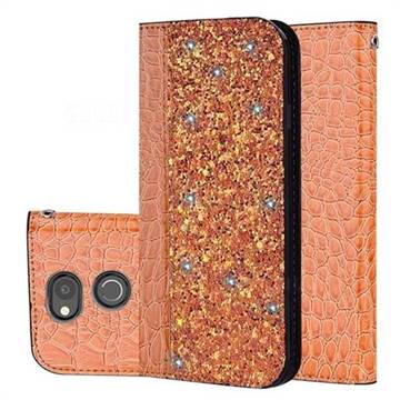 Shiny Crocodile Pattern Stitching Magnetic Closure Flip Holster Shockproof Phone Cases for Sony Xperia XA2 - Gold Orange