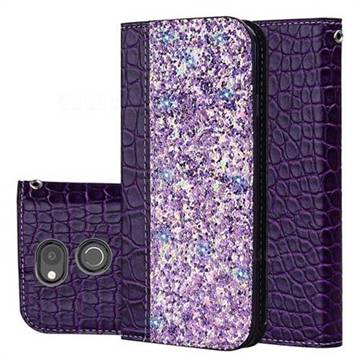 Shiny Crocodile Pattern Stitching Magnetic Closure Flip Holster Shockproof Phone Cases for Sony Xperia XA2 - Purple