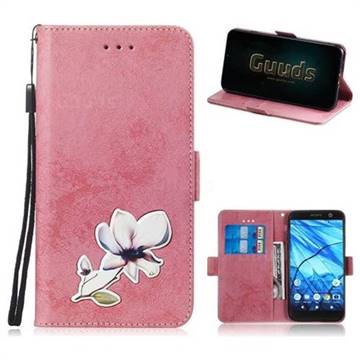 Retro Leather Phone Wallet Case with Aluminum Alloy Patch for Sony Xperia XA2 - Pink
