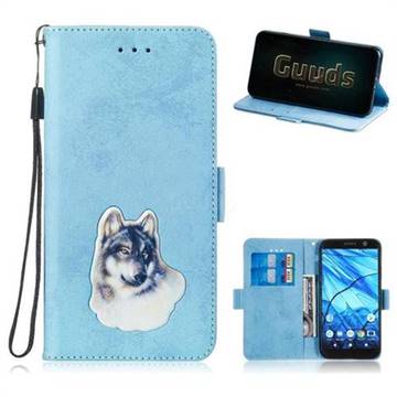 Retro Leather Phone Wallet Case with Aluminum Alloy Patch for Sony Xperia XA2 - Light Blue