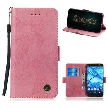 Retro Classic Leather Phone Wallet Case Cover for Sony Xperia XA2 - Pink