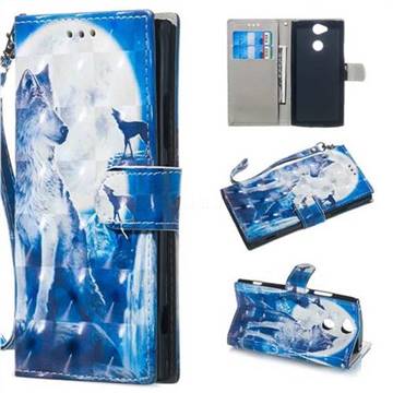 Ice Wolf 3D Painted Leather Wallet Phone Case for Sony Xperia XA2