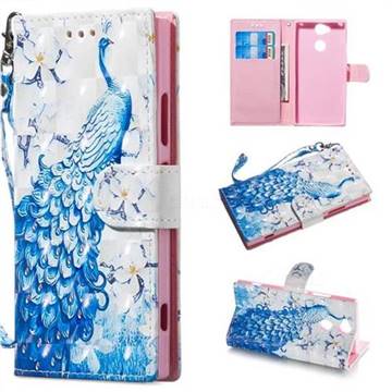 Blue Peacock 3D Painted Leather Wallet Phone Case for Sony Xperia XA2