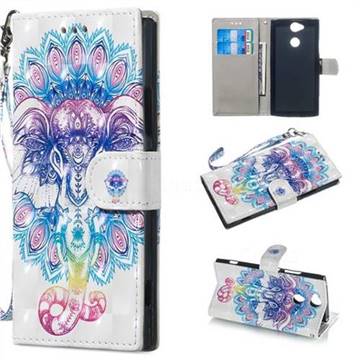Colorful Elephant 3D Painted Leather Wallet Phone Case for Sony Xperia XA2