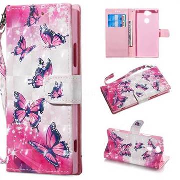 Pink Butterfly 3D Painted Leather Wallet Phone Case for Sony Xperia XA2