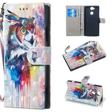 Watercolor Owl 3D Painted Leather Wallet Phone Case for Sony Xperia XA2