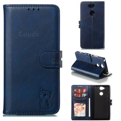 Embossing Happy Cat Leather Wallet Case for Sony Xperia XA2 - Blue