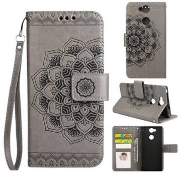 Embossing Half Mandala Flower Leather Wallet Case for Sony Xperia XA2 - Gray