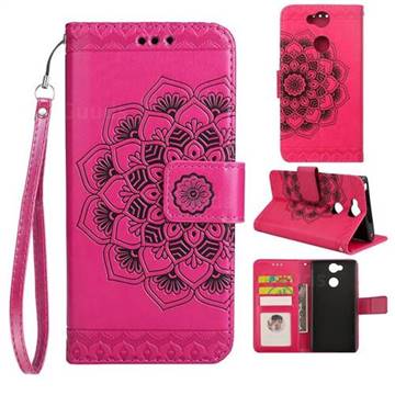 Embossing Half Mandala Flower Leather Wallet Case for Sony Xperia XA2 - Rose Red