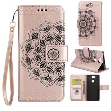 Embossing Half Mandala Flower Leather Wallet Case for Sony Xperia XA2 - Rose Gold
