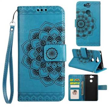 Embossing Half Mandala Flower Leather Wallet Case for Sony Xperia XA2 - Blue