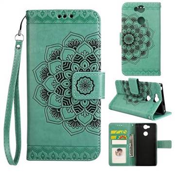 Embossing Half Mandala Flower Leather Wallet Case for Sony Xperia XA2 - Mint Green