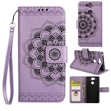 Embossing Half Mandala Flower Leather Wallet Case for Sony Xperia XA2 - Purple