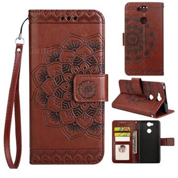 Embossing Half Mandala Flower Leather Wallet Case for Sony Xperia XA2 - Brown