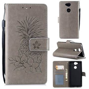 Embossing Flower Pineapple Leather Wallet Case for Sony Xperia XA2 - Gray