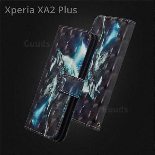 Snow Wolf 3D Painted Leather Wallet Case for Sony Xperia XA2 Plus