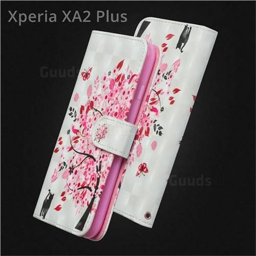 Tree and Cat 3D Painted Leather Wallet Case for Sony Xperia XA2 Plus