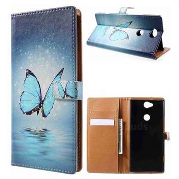 Sea Blue Butterfly Leather Wallet Case for Sony Xperia XA2 Plus