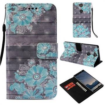 Blue Flower 3D Painted Leather Wallet Case for Sony Xperia XA2 Plus