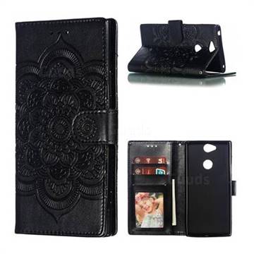 Intricate Embossing Datura Solar Leather Wallet Case for Sony Xperia XA2 Plus - Black