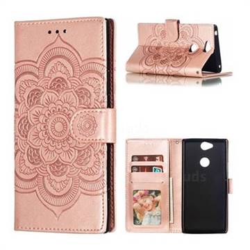 Intricate Embossing Datura Solar Leather Wallet Case for Sony Xperia XA2 Plus - Rose Gold