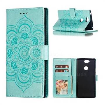 Intricate Embossing Datura Solar Leather Wallet Case for Sony Xperia XA2 Plus - Green