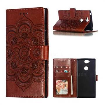 Intricate Embossing Datura Solar Leather Wallet Case for Sony Xperia XA2 Plus - Brown