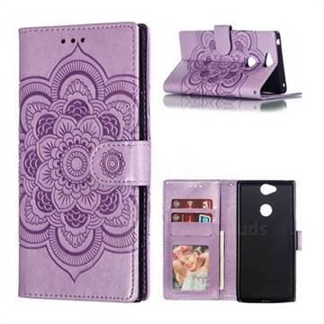 Intricate Embossing Datura Solar Leather Wallet Case for Sony Xperia XA2 Plus - Purple