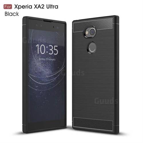 Luxury Carbon Fiber Brushed Wire Drawing Silicone TPU Back Cover for Sony Xperia XA2 Ultra(6.0 inch) - Black