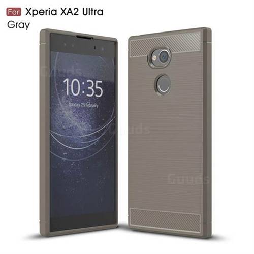 Luxury Carbon Fiber Brushed Wire Drawing Silicone TPU Back Cover for Sony Xperia XA2 Ultra(6.0 inch) - Gray