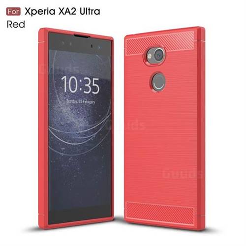 Luxury Carbon Fiber Brushed Wire Drawing Silicone TPU Back Cover for Sony Xperia XA2 Ultra(6.0 inch) - Red