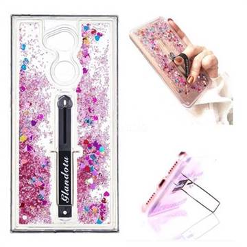 Concealed Ring Holder Stand Glitter Quicksand Dynamic Liquid Phone Case for Sony Xperia XA2 Ultra(6.0 inch) - Rose