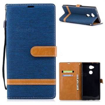 Jeans Cowboy Denim Leather Wallet Case for Sony Xperia XA2 Ultra(6.0 inch) - Dark Blue