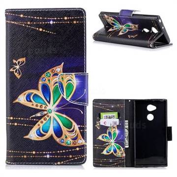Golden Shining Butterfly Leather Wallet Case for Sony Xperia XA2 Ultra(6.0 inch)