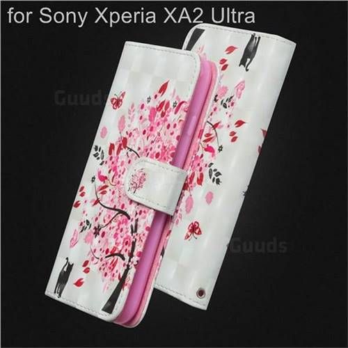 Tree and Cat 3D Painted Leather Wallet Case for Sony Xperia XA2 Ultra(6.0 inch)
