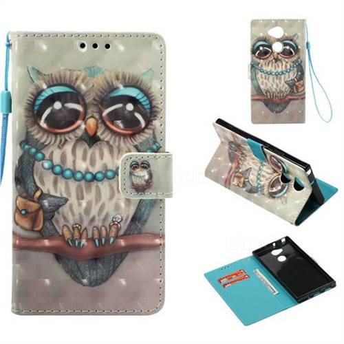 Sweet Gray Owl 3D Painted Leather Wallet Case for Sony Xperia XA2 Ultra(6.0 inch)