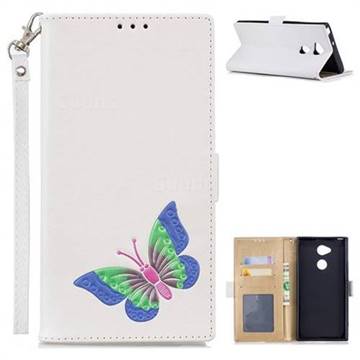 Imprint Embossing Butterfly Leather Wallet Case for Sony Xperia XA2 Ultra(6.0 inch) - White
